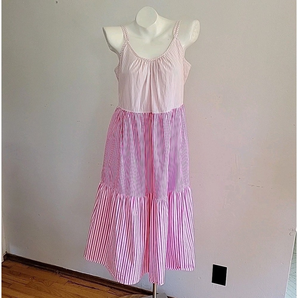 Free Assembly Midi Dress Small Pink Red Stripe Nautical‎ Preppy Resort Summer